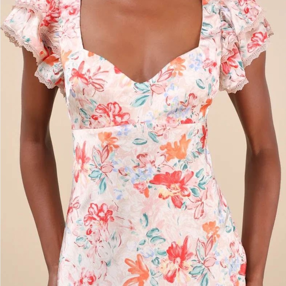 Lulu's Floral Pink Midi Dress - Picture 3 of 4